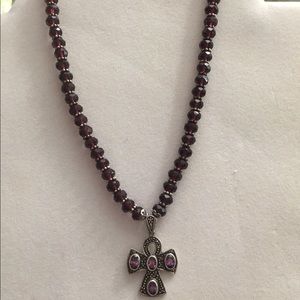 Red Crystals with 925 sterling silver Cross Amethyst Pendant
